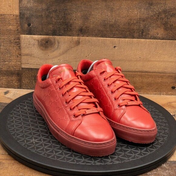 VALENTINO MONOGRAM RED LEATHER MENS SHOES SNEAKERS STREETWEAR LOW SIZE 9.5 - Picture 3 of 9